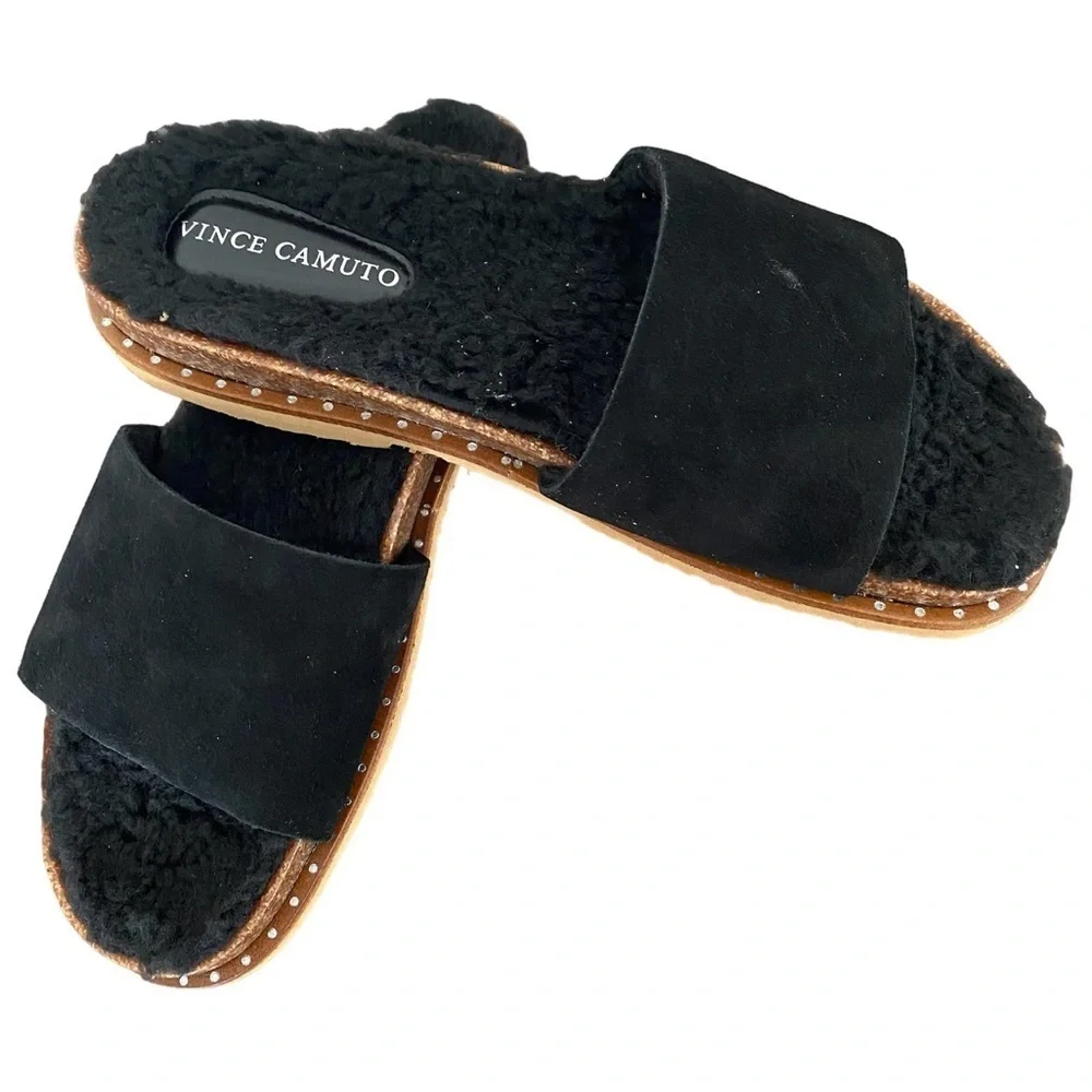 Vince Camuto Kanadial Black Verona Suede slipper Slide Sandal Size 8.5